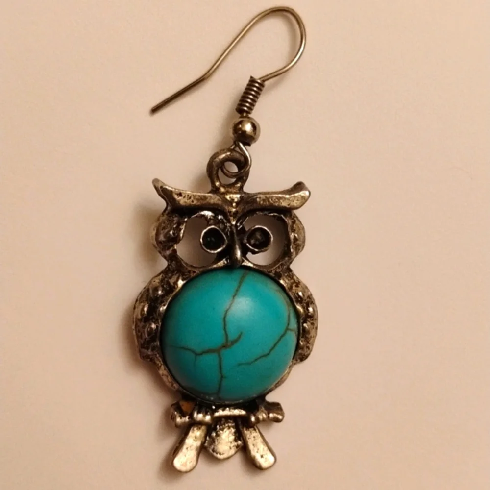 Silver Tone Boho Owl Earrings - Picture 2 of 4